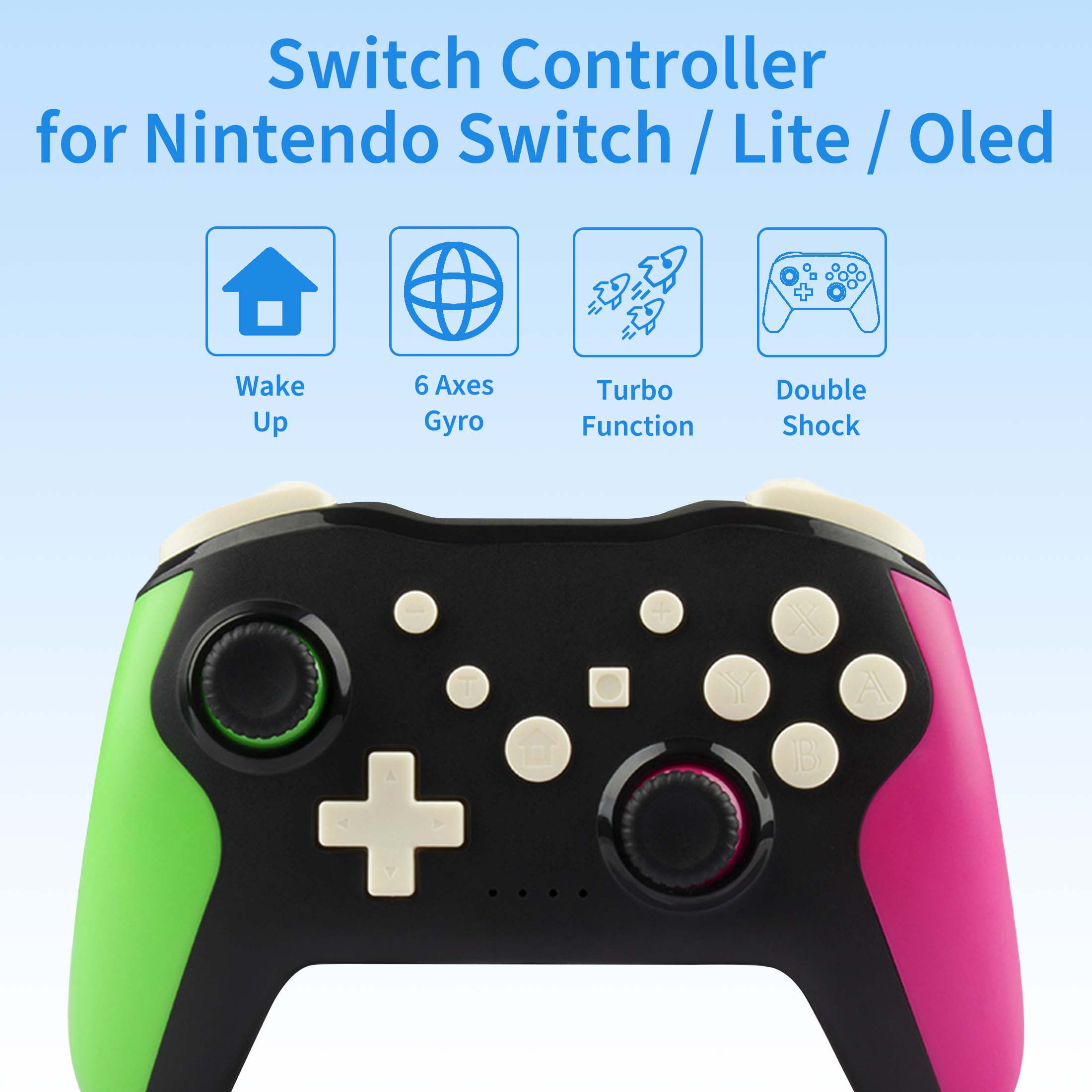 ROTOMOON Upgraded Pink Wireless Pro Controller Compatible with Nintendo  Switch/Oled/Lite, with Programmable Function, Wake-Up, Gyro Axis, Turbo,  Dual