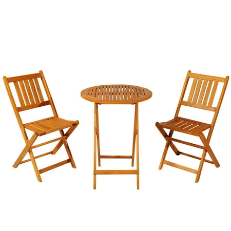 Outsunny 3-Piece Folding Acacia Wood Patio Bistro Set Table and Chairs