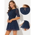 thumbnail image 2 of Disfraz de Halloween Vestido corto de mujer con mangas fruncidas y estrellas metálicas doradas Azul oscuro XL, 2 of 4