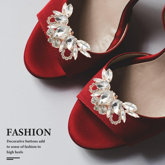 Masteelf 2 Pcs Golden Zinc Alloy Rhinestone Decorative Clips for High Heels and Wedding Shoes Fashion
