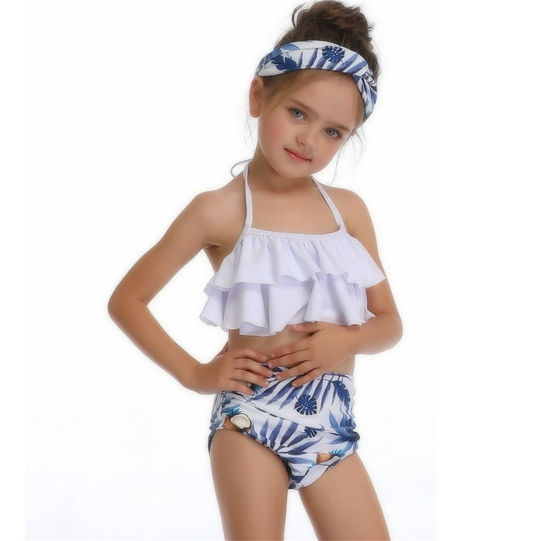 Toddler Baby Girls Sunflower Print Ruffle One Piece Swimsuit Swimwear Beach  Bathing Suit with Headband