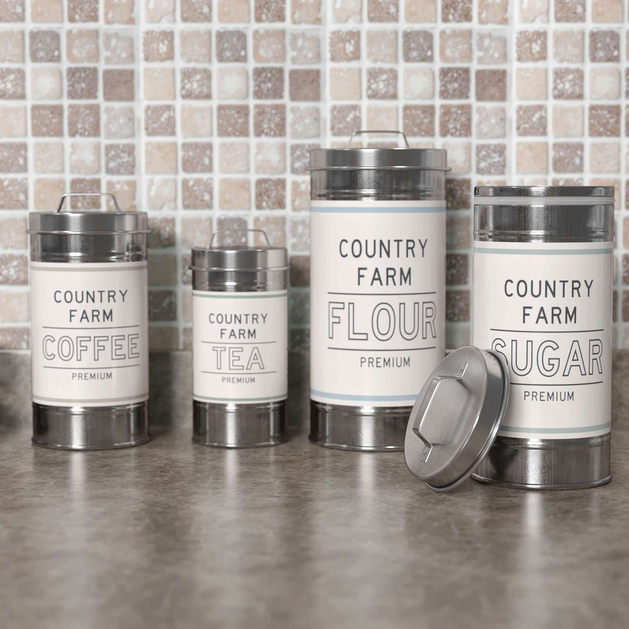 Barnyard Designs Metal Canister Sets for Kitchen Counter Vintage Kitchen Canisters, Country Rustic Farmhouse Decor for the Kitchen, Coffee Tea Sugar Flour Farmhouse Kitchen Decor, Set of 4 - image 2 of 6
