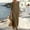 Coffee, variant on Women's Half Button V Neck 3/4 Sleeve Maxi Dress, Solid Loose Straight Style, Breathable Weave For Simple Outings Brown S