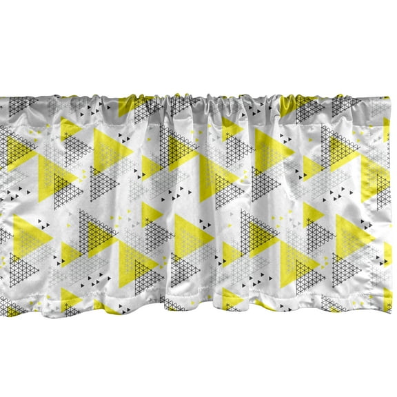 Geometric Window Valance Pack of 2, Modern Geometrical Design with a Tech Layout Grid and Triangular Style, Rod Pocket Curtain Valances Kitchen Bedroom, 54" X 12", Yellow Charcoal Grey, by Ambesonne