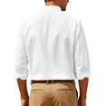 thumbnail image 4 of Men Cotton Linen Shirt Long Sleeve Collarless Casual Button Down Shirt Breathable Beach Tops White XL, 4 of 5