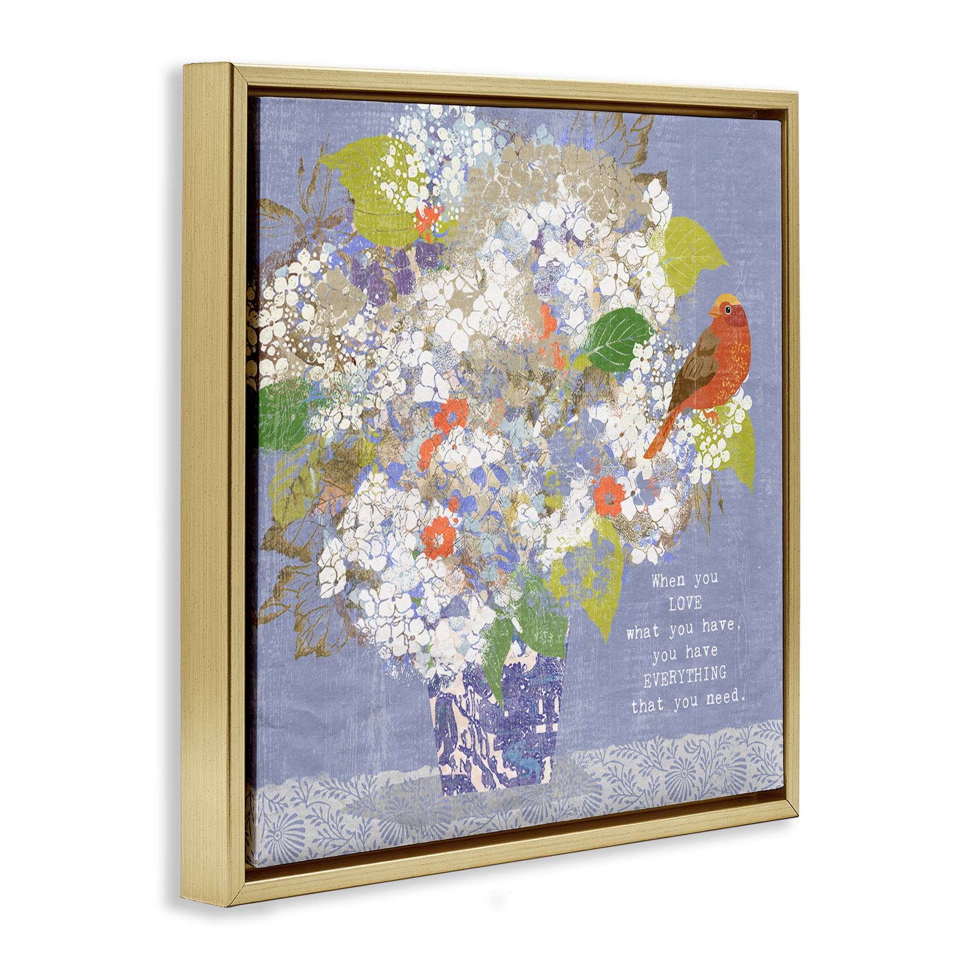 Stupell Industries Floral Inspiration On Love Gold Framed Floater Canvas Wall Art, design by Suzanne Nicoll