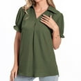 thumbnail image 6 of KIHOUT Summer Fashion Women's Casual Solid V-Neck Turn Neck Short Sleeved Ruffle Sleeve Top Blouse women's tops clearance sale, 6 of 8