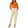 thumbnail image 2 of Allegra K Women's Ruffle Neck Bubble Sleeve Elastic Cuff Button Office Blouse, 2 of 6