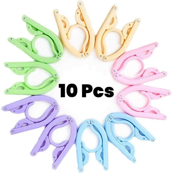 LQQBOX 10 Pcs Portable Colored Folding Clothes Hangers, Portable Folding Travel Hangers, Clothes Drying Rack for Travel(5 Colors)
