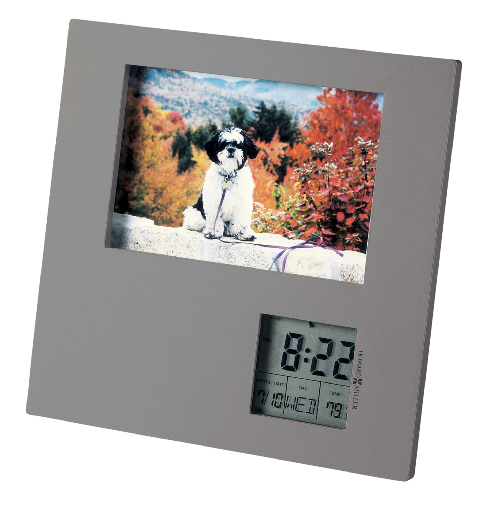 Howard Miller Picture This Table Clock 645-553 – Titanium Photo Frame & LCD Digital Display with Quartz, Alarm Movement - image 2 of 2