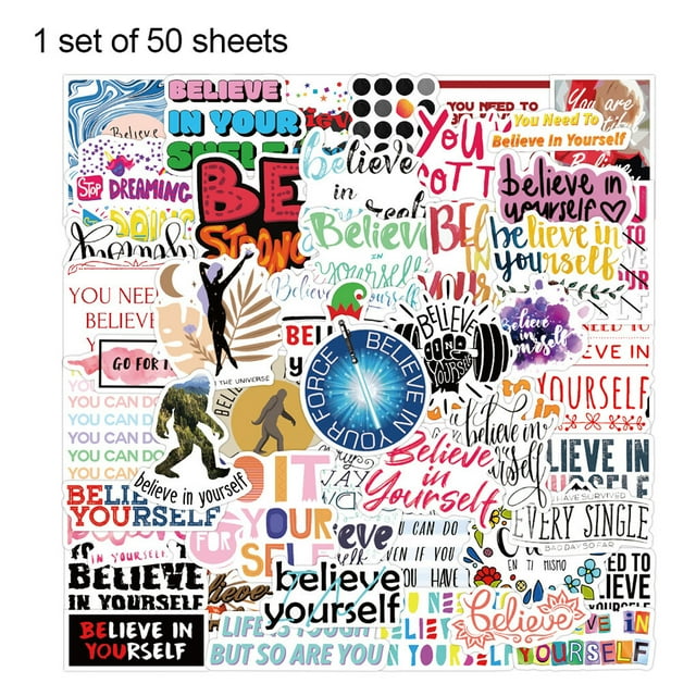 50pcs Suitcase Sticker PVC Waterproof Laptop Decal Suitcase Decal PVC English Phrase Refrigerator Decoration Paster, Type 10