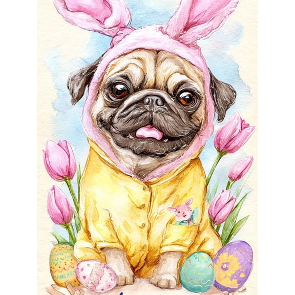 Paint by Numbers Adult DIY Hand Painted Baby Bunny Pug Oil Painting Canvas Kits with Brush and Acrylic Gifts and Home Decoration Without Frame 40 x 50 cm