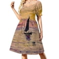 thumbnail image 2 of Claude Monet Pastel-hued Sunset Landscape Sailing Boat on the Seine - Evening Effect Sleeveless Dress Summer dresses for women, 2 of 7