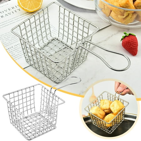 

Dreafly Stainless Steel Deep Fry Basket Square Mini Fried Food Filter with Short Handle Net Container