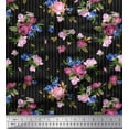 thumbnail image 1 of Soimoi Black Cotton Duck Fabric Stripe,Cyclamen & Rose Floral Print Fabric by the Yard 42 Inch Wide, 1 of 1