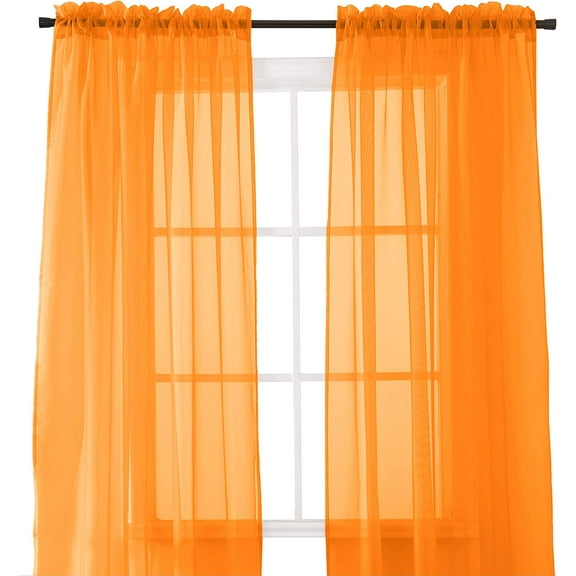 Elegant Comfort (2-Piece) Multipurpose Solid Colored Drapes, Sheer Window Curtains with 2 inch Rod Pocket, 60 X 84 inches, Orange