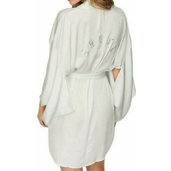 Victoria's Secret Dream Angels Short Satin Kimono Angel Rhinestone Robe White Size Med/Large Nwt