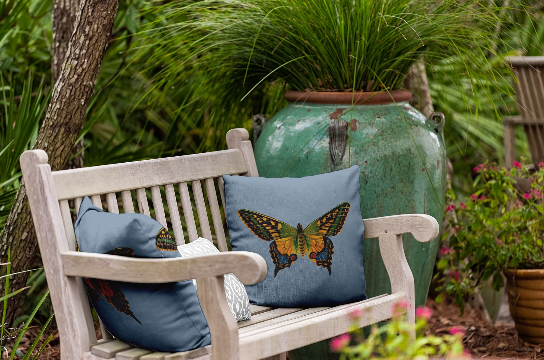 16" x 16" Simply Daisy Colorful Swallowtail Indoor/Outdoor Pillow, Dusty Smoke Blue Qty 1
