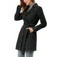 thumbnail image 5 of INSPIRE CHIC Women's Notched Lapel Long Sleeves Button Belted Long Denim Jacket XL Black, 5 of 9