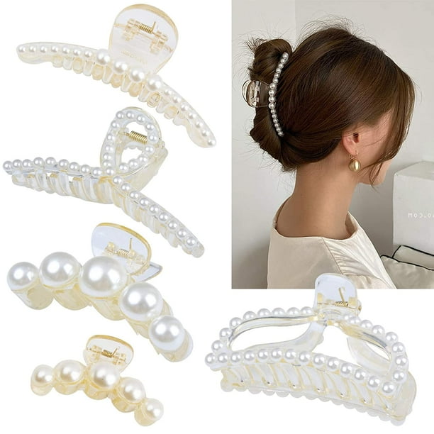 5 Pcs Large Pearl Hair Claw Clips White Black Hair Clips Thick Long Hair Jaw Clips Barrettes Hair Accessories for Women and Girls 5 Pcs Large Pearl Hair Claw Clips White Black Hair Clips Thick Long Hair Jaw Clips Barrettes Hair Accessories for Women and Girls