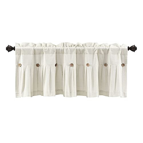Lush Decor Linen Button Window Curtain Valance, 18 L x 52 W, Off White 