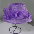 thumbnail image 4 of Women Organza Church Hat Floral Wide Brim Fascinator Derby Hat Wide Brim Sun Hats Wedding Tea Party Derby Occasions Purple Free Size, 4 of 6