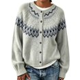 thumbnail image 2 of Women's Crew Neck Button Down Cardigan Sweater Fair Isle Snowflake Pattern Soft Knit Color Block Outerwear for Fall Winter, 2 of 7