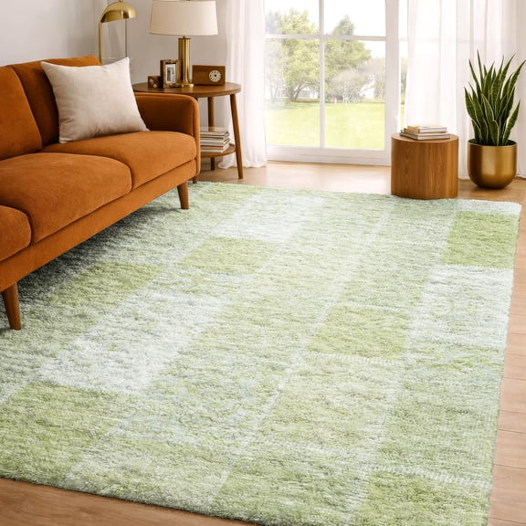 Addison Rugs Dream Shag Premium Machine Washable Traditional Patchwork Aloe Rectangle Rug, 10' x 14'