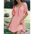 thumbnail image 3 of Robes pour Femmes Printemps Été Décolleté en V Profond Élégante Robe Courte à Nœud Rose G, 3 of 8