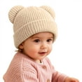 thumbnail image 2 of Splozh Baby Beanie Fleece Lined Toddler Winter Hat Winter Pullover Hat Children's Double Ear Hat Solid Color Cute Knitting Baby Hat Beige,6-36 Months, 2 of 7