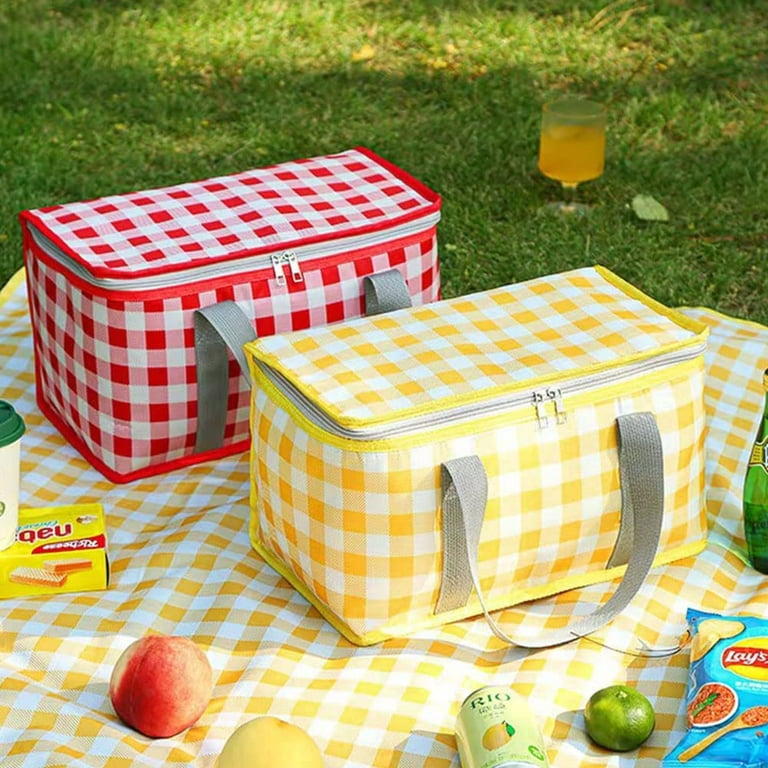 Insulated Picnic Bag, Reusable Cooler Bag with Zippered for Hot or Cold,  Picnic, Beach, Food Delivery, Outdoor (Red) 