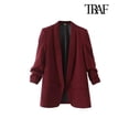 thumbnail image 2 of TRAF-Chaqueta abierta para mujer, abrigo Vintage de manga larga plisada con bolsillos y solapa, prendas de vestir exteriores elegantes, 2 of 5