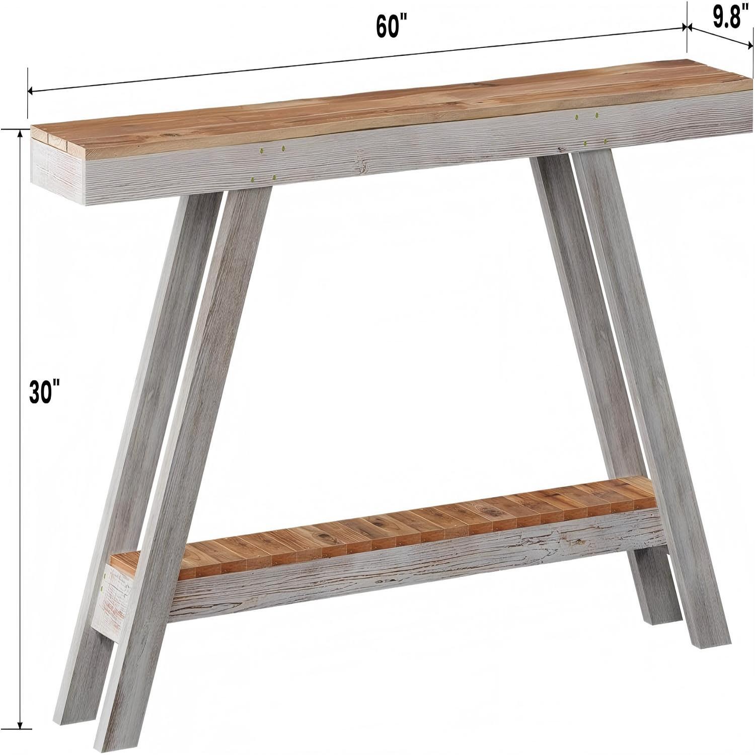 Easy4Home 60" A-Frame Rustic Wood Console Table Hand-Made, White