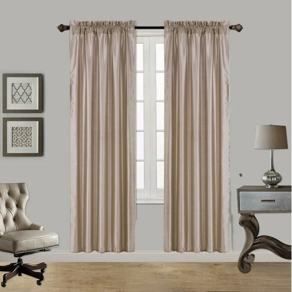 2PC MR2 TAUPE SOLID SILK SEMI SHEER ROD POCKET WINDOW CURTAIN PANEL LIGHT FILTERING 55" W X 95" L EACH PC