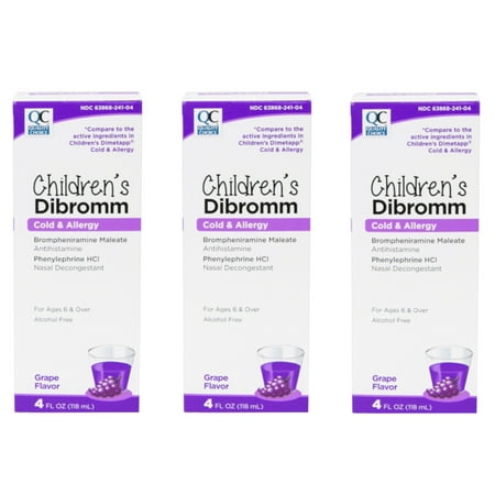 3 Pack - Quality Choice Children's Dibromm Cold & Allergy Liquid Grape 4 fl oz Each