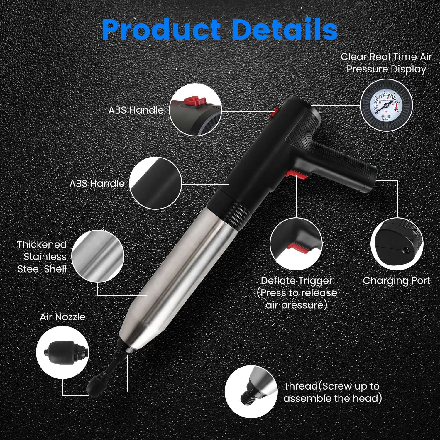 Electric Toilet Plunger, High Pressure Air Plunger Air Drain Blaster Drain Clog Remover with Real Time Pressure Display for Toilets Bathroom Floor Drain Kitchen Sinks Plumbing Clogs