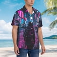 thumbnail image 3 of Bingfone Men's Short Sleeve Button Down Shirts Hawaiian Neon Night Cityscape Printed Beach Shirt, 3 of 7