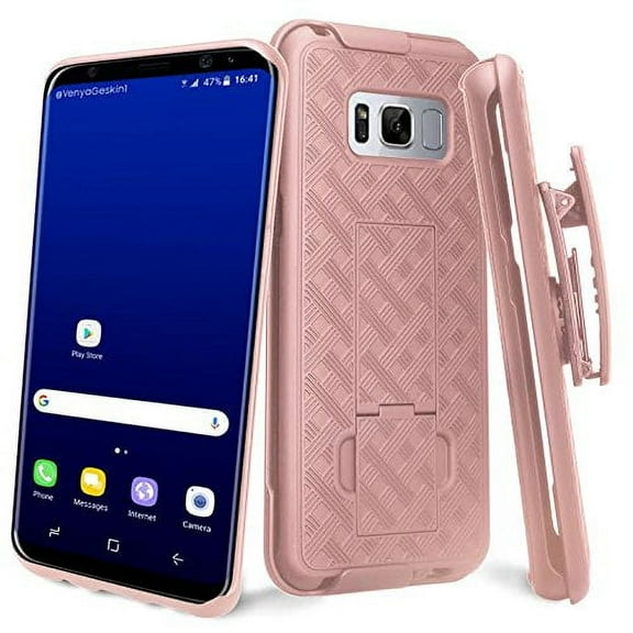 SOGA [Holster Combo Series] Slim Hard Armor Defender Protective Case with Belt Clip for Samsung Galaxy S8 PLUS Belt Clip - Rose Gold
