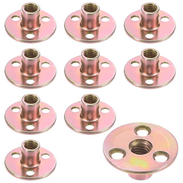 Uxcell 10-Pack M10x17mm Tuercas en T de Acero Carbono Galvanizado 3-Hole Base Redonda Tuercas de Soldadura Doradas