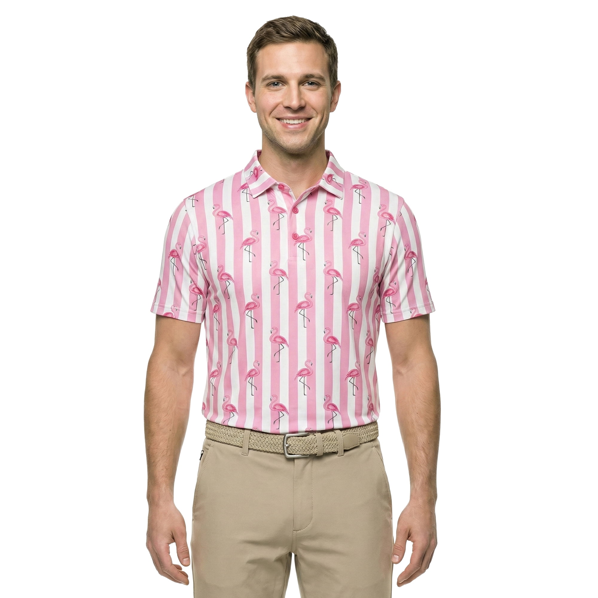 Birdie Bound Men's and Big and Tall Men's Beverly Flamingo Print Polo Shirt, Sizes XS-4XLT