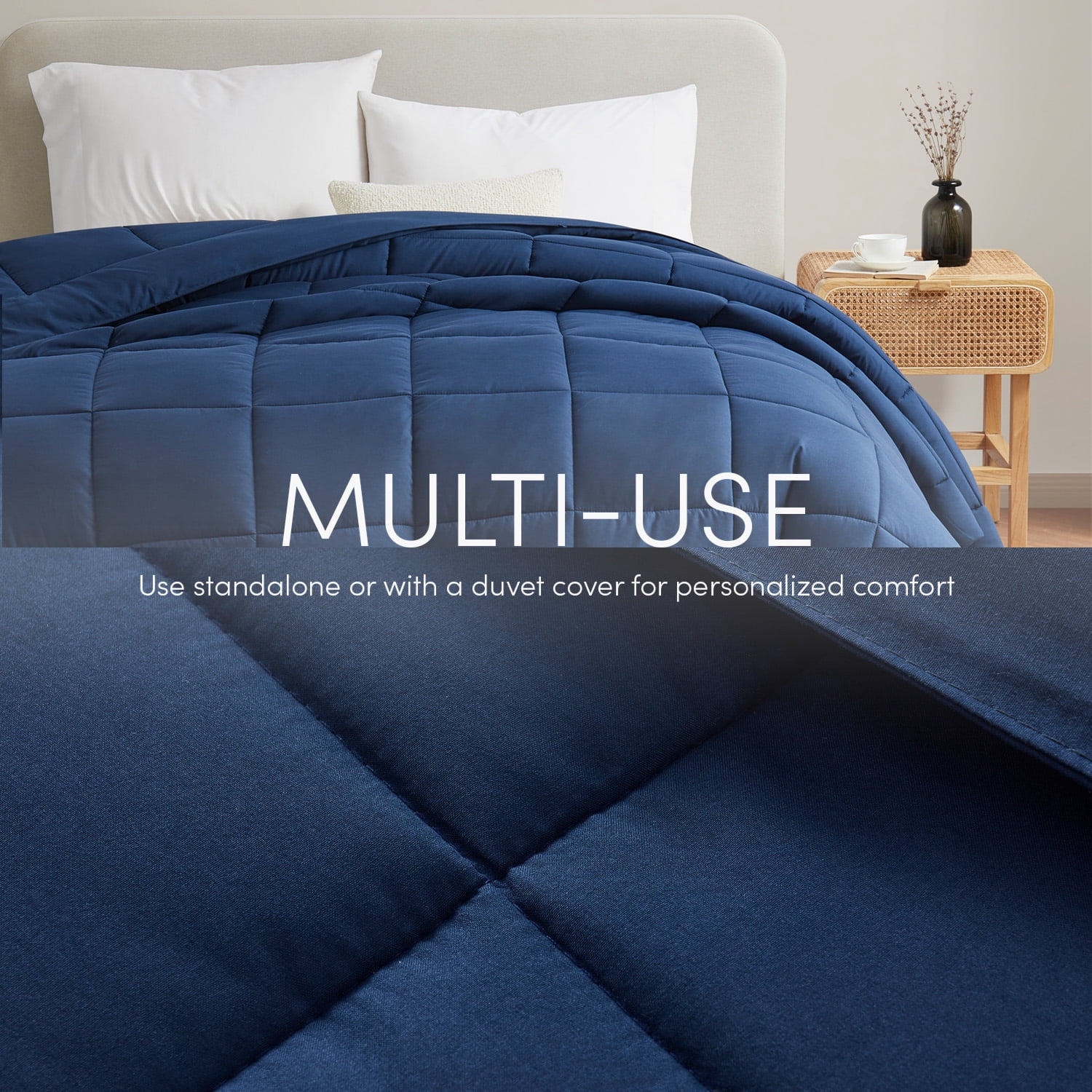 Nestl Queen Comforter, Quilted Down Alternative Bedding Duvet Insert, Navy