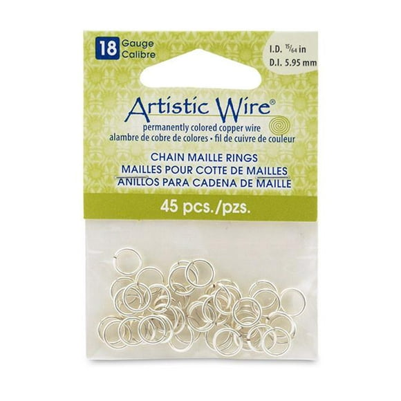 18 Gauge Artistic Wire Chain Maille Rings Round Silver 15/64&quot; (5.95mm) 45 pc