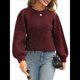 thumbnail image 1 of Suéter de Punto de Larga con Lazo en la Espalda y Mangas Abullonadas de Seda Brillante para Mujer Vino Tinto XL, 1 of 10