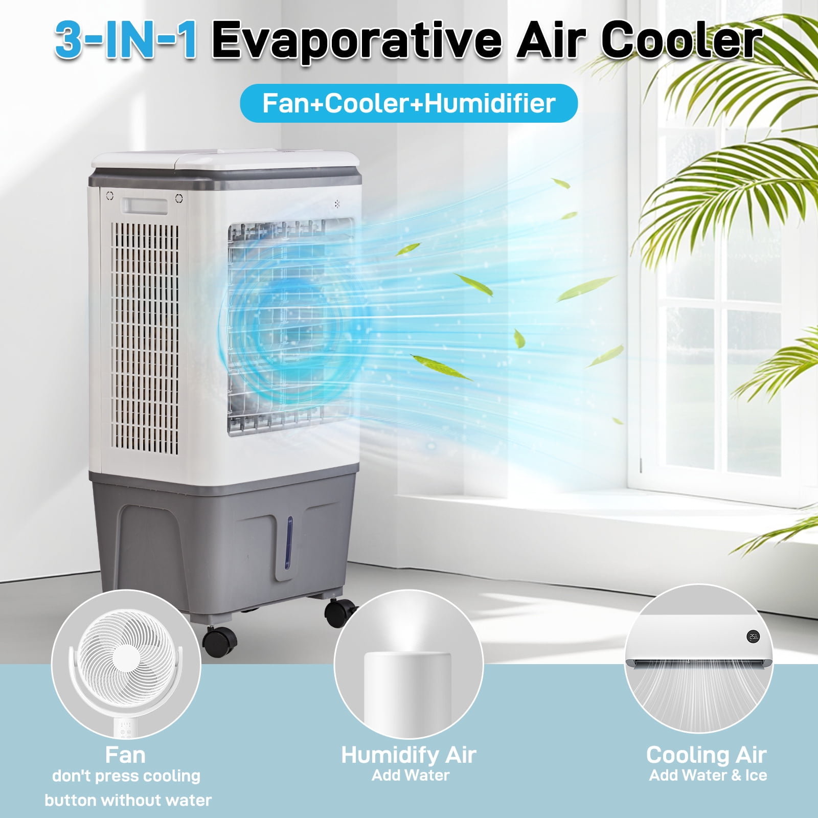 Ktaxon Portable Air Cooler,732CFM Evaporative Swamp Cooler with 5.28Gal/20L Water Tank, Cooling Fan with Oscillating, 3 Speeds, 7.5H Timer, 4 Ice Box, Indoor or Outdoor