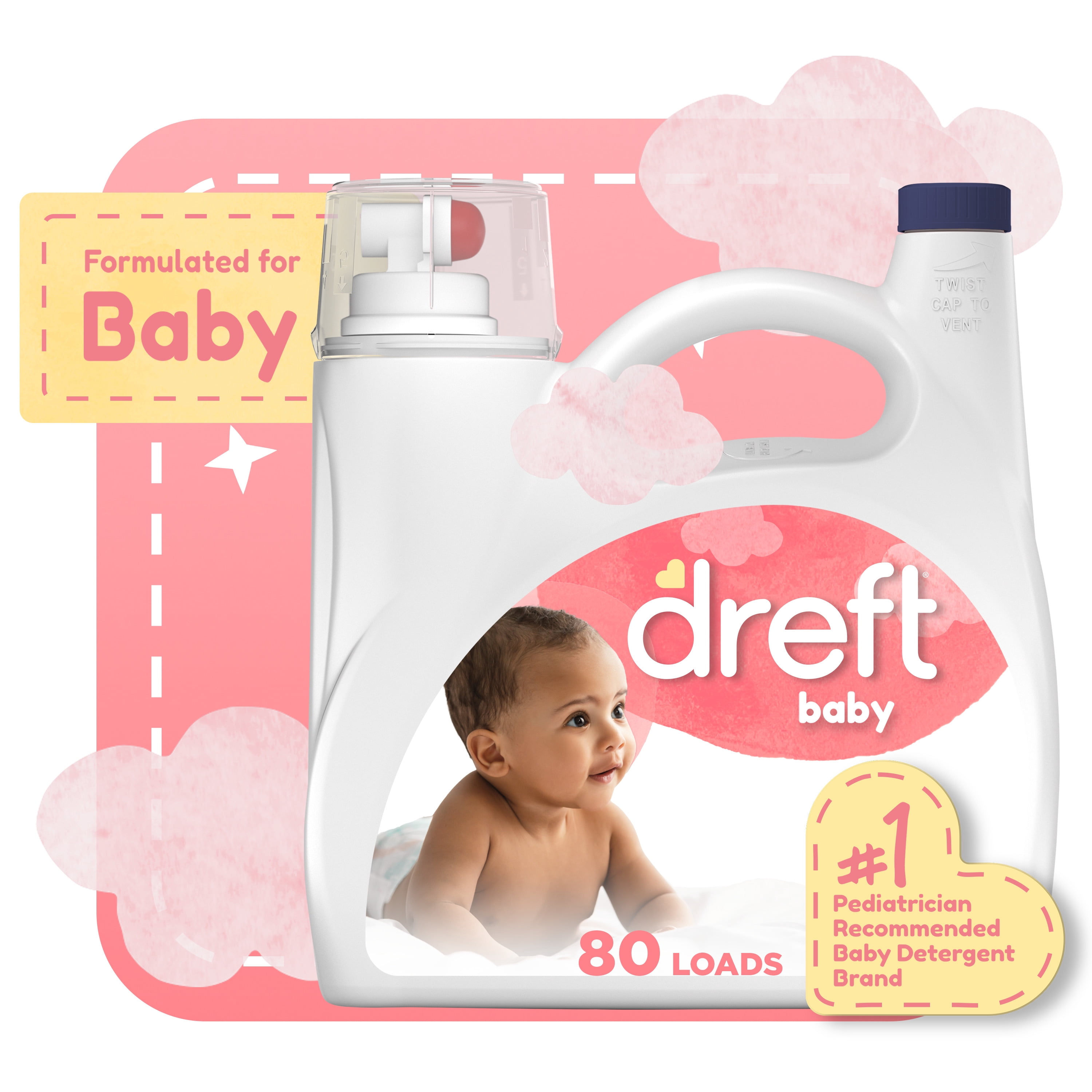 (2 pack) Dreft Liquid Laundry Detergent for Babies, Tackles 100% of Common Baby Stains, 105 fl oz, 80 Loads