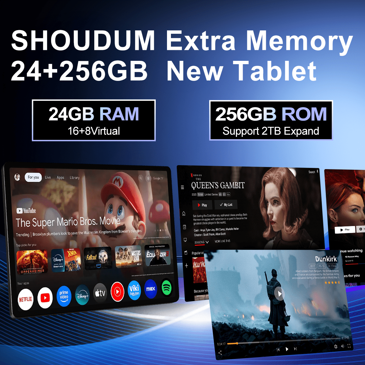 Latest 11-inch Android Tablet, 256GB ROM, HD Display, Octa-Core Processor, Dual Cameras, Stereo Speakers, 5GWIFI