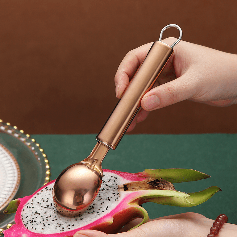 Reanea Rose Gold Ice Cream Scoop, Stainless Steel Cookie Melon Ball Scooper Cones, Specialty Tools and Gadgets Food Spoon, Size: 9.8 x 3.9 x 0.8