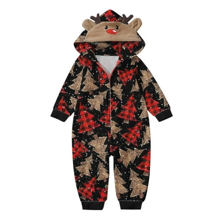 

LINMOUA Christmas Hooded Jumpsuit Pajamas Elk Loungewear Outfits Family Xmas Pjs Matching Sets