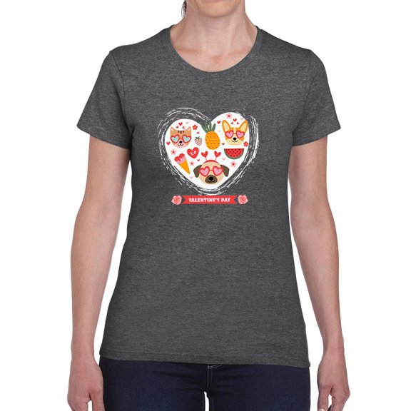 Valentine's Day Cute Pets T-Shirt Women -Image by Shutterstock, Female Small