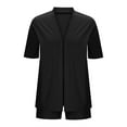 thumbnail image 6 of Busydd Two Piece Sets for Women Casual Comfy Solid Color Travel Outfits for Women Short Sleeve Cardigans and Shorts Womens Loungewear Set, 6 of 7